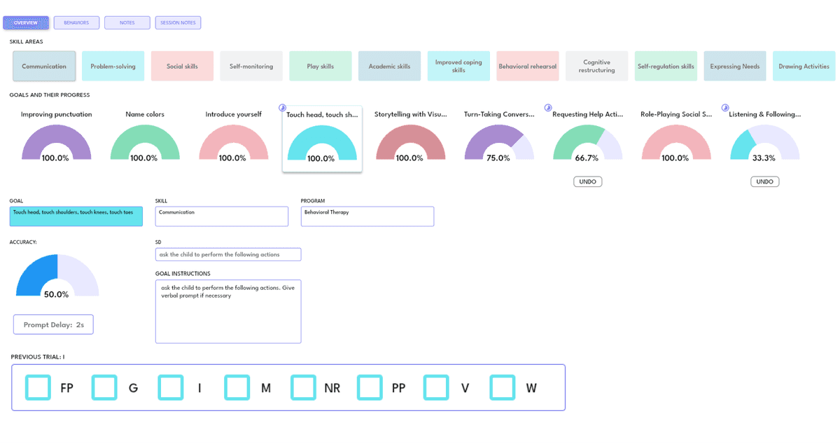ABA data collection during therapy session